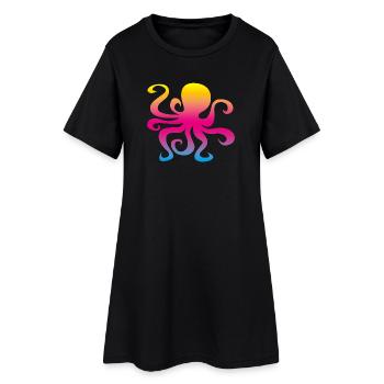 Pieuvre Calmar Arc-en-ciel Coloré Enfants - Robe T-shirt Femme - noir - Devant