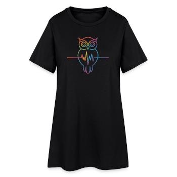 Rainbow Owl Heartbeat Design - Women’s T-Shirt Dress - black - Front