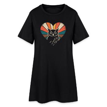 Herz mit Eule im Retro-Stil - Frauen T-Shirt-Kleid - Schwarz - Vorne