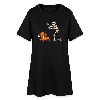 Humour Squelette Poursuit Chien Teckel - Robe T-shirt Femme - noir - Devant