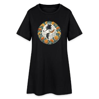 Lévrier élégant avec couronne de fleurs - Robe T-shirt Femme - noir - Devant