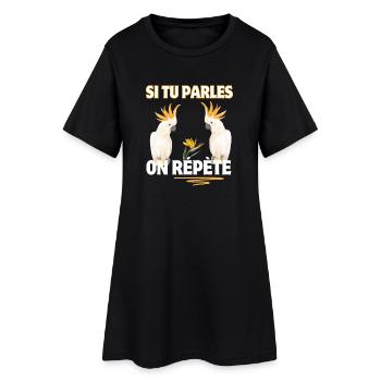 Wenn Sie sprechen, wiederholen wir weiße Papageien - Frauen T-Shirt-Kleid - Schwarz - Vorne