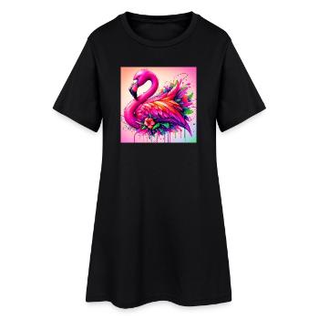 Flamingo - Frauen T-Shirt-Kleid - Schwarz - Vorne