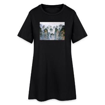 Mystical Forest Thailnad Mountains Watercolors - Women’s T-Shirt Dress - black - Front