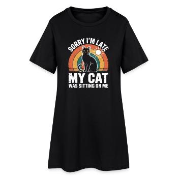 Désolé, je suis en retard. Mon chat était assis sur moi - Robe T-shirt Femme - noir - Devant