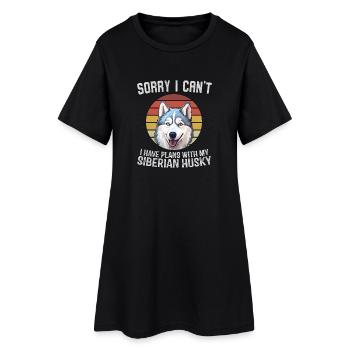 Husky sibérien Faux Design Vintage - Robe T-shirt Femme - noir - Devant