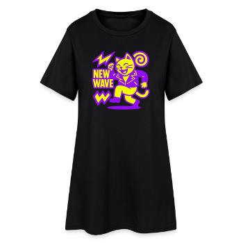 New Wave Cat - Frauen T-Shirt-Kleid - Schwarz - Vorne