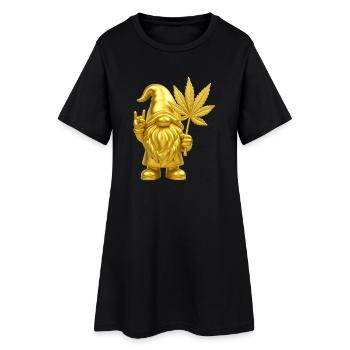 Goldener Zwerg mit Hanfblatt - Cannabis - Weed - Frauen T-Shirt-Kleid - Schwarz - Vorne