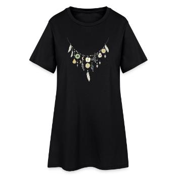 Collier délicat fruits et plumes - Robe T-shirt Femme - noir - Devant