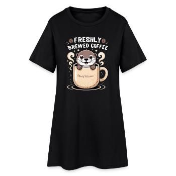 Adorable Otter Freshly Brewed Coffee Mug - Women’s T-Shirt Dress - black - Front