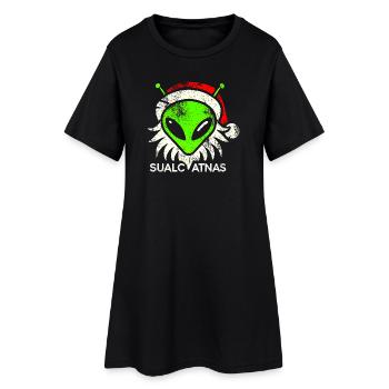 Festive Alien Head Christmas Design - Women’s T-Shirt Dress - black - Front