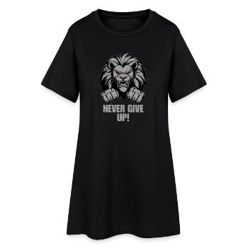 Fitness Löwe – Never give up Gym - Bodybuilding - Frauen T-Shirt-Kleid - Schwarz - Vorne