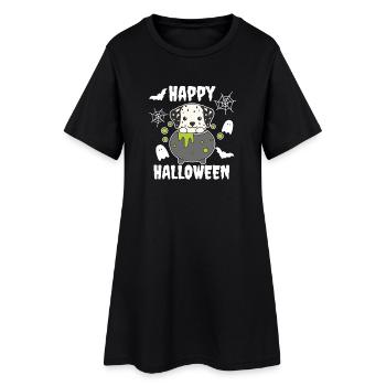 Dalmatiens Joyeux Halloween Chaudron des sorcières - Robe T-shirt Femme - noir - Devant