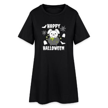 Lapin Joyeux Halloween Chaudron de sorcière Chauve-souris - Robe T-shirt Femme - noir - Devant