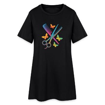 Coiffeur Ciseaux Peigne Papillon - Robe T-shirt Femme - noir - Devant
