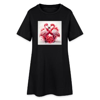 Flamingo Hearts and Flowers - Women’s T-Shirt Dress - black - Front