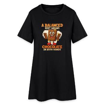 Motif chocolaté équilibré avec personnage de bande dessinée - Robe T-shirt Femme - noir - Devant