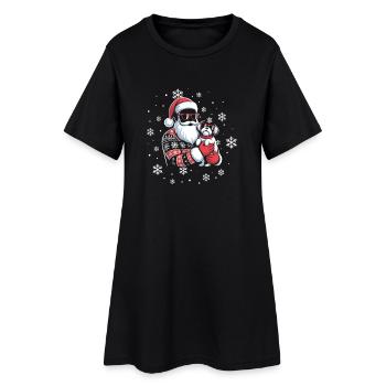 Santa Hässliche Weihnacht Und Hund - Frauen T-Shirt-Kleid - Schwarz - Vorne