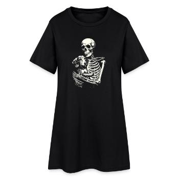 Skeleton hugging dachshund - Women’s T-Shirt Dress - black - Front