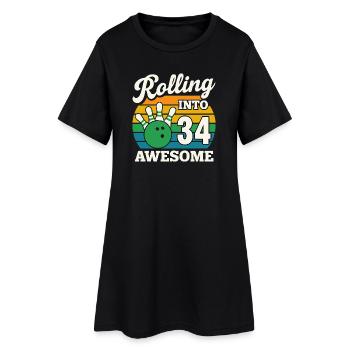 Bowling 34th Birthday Celebration Graphic - Women’s T-Shirt Dress - black - Front