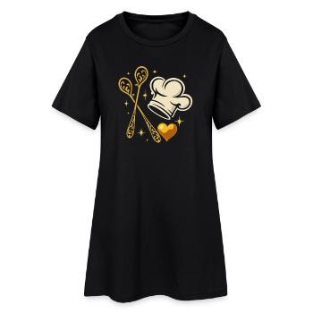 Toque de chef dorée avec cuillères en bois - Robe T-shirt Femme - noir - Devant