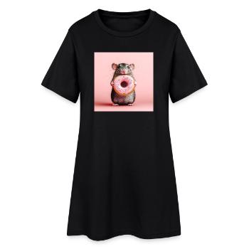 Cute mouse with colorful donut - Women’s T-Shirt Dress - black - Front