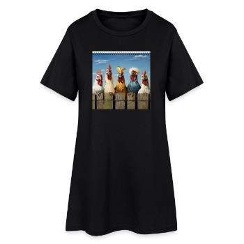 Humorous chicken family in comic style - Women’s T-Shirt Dress - black - Front