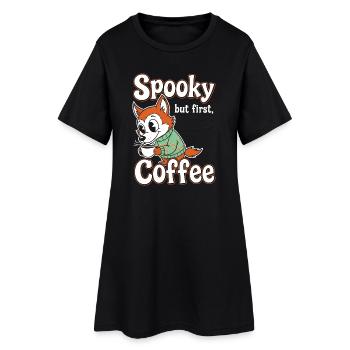 Kuschelfuchs mit Kaffee-Motiv - Frauen T-Shirt-Kleid - Schwarz - Vorne