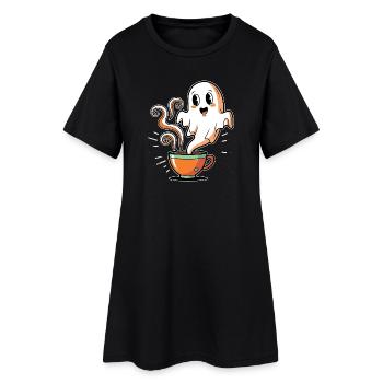 Kaffeegeist mit charmantem Gesicht - Frauen T-Shirt-Kleid - Schwarz - Vorne