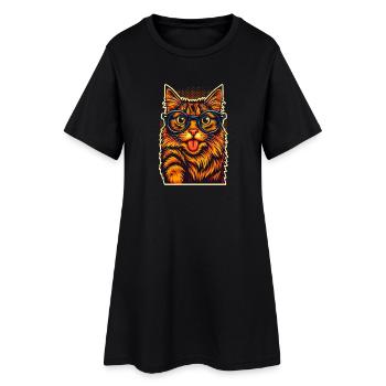 Illustration de chat dynamique avec des lunettes, j'adore les chats - Robe T-shirt Femme - noir - Devant