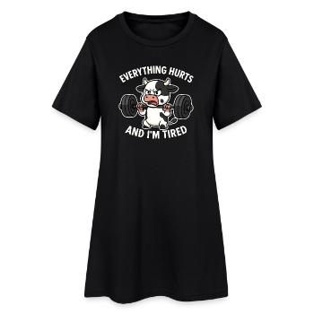 Angry Cow Lifting Weights Illustration - Women’s T-Shirt Dress - black - Front