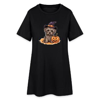 Halloween chapeau de sorcière citrouille chien Yorkshire terrier - Robe T-shirt Femme - noir - Devant