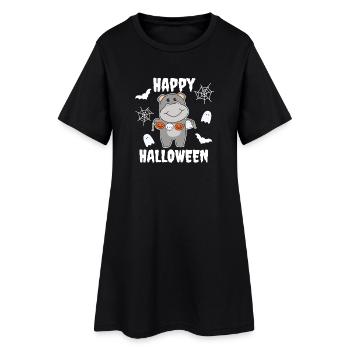 Hippopotame Joyeux Halloween Citrouille Chauve-souris Costume - Robe T-shirt Femme - noir - Devant