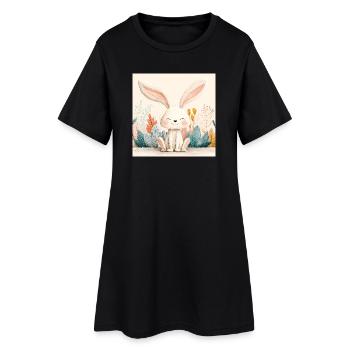 Cute Bunny with Pastel Vegetation - Women’s T-Shirt Dress - black - Front