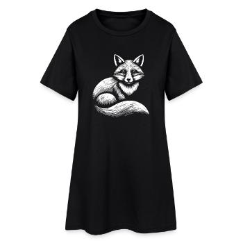 Fuchs Illustration in Schwarz-Weiß - Frauen T-Shirt-Kleid - Schwarz - Vorne