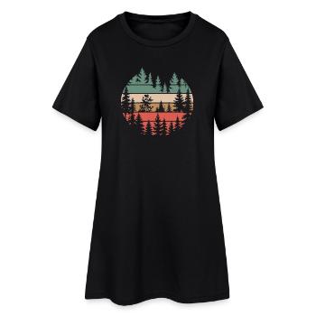 Retro forest nature silhouette trees motif hiking - Women’s T-Shirt Dress - black - Front
