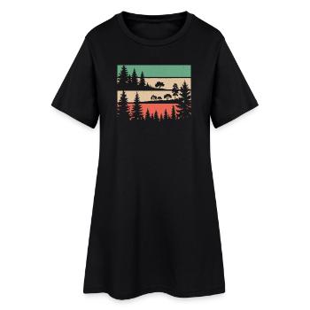Retro forest nature silhouette trees motif hiking - Women’s T-Shirt Dress - black - Front