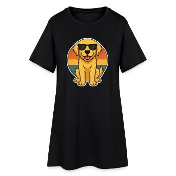Chien décontracté avec des lunettes de soleil et un fond rétro - Robe T-shirt Femme - noir - Devant