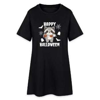 Costume de raton laveur joyeux Halloween citrouille fantôme - Robe T-shirt Femme - noir - Devant