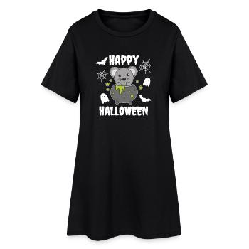 Souris Joyeux Halloween Chaudron de sorcière Chauve-souris - Robe T-shirt Femme - noir - Devant