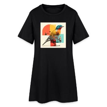 Oiseau métamorphe en collage coloré - Robe T-shirt Femme - noir - Devant