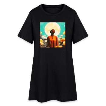 Portrait de Lune, femme et Fleurs Enchantées - Robe T-shirt Femme - noir - Devant