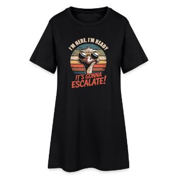Je suis là, prêt, Strauss Escalate, disant Party Retro - Robe T-shirt Femme - noir - Devant
