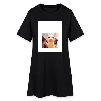 Verspieltes Katzenporträt mit Schnüffel-Detail - Frauen T-Shirt-Kleid - Schwarz - Vorne