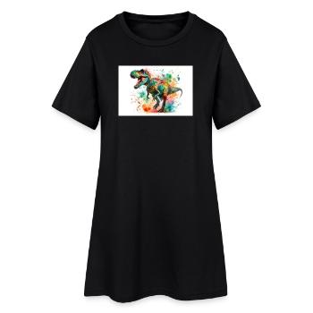 Dessin animé T-Rex aux couleurs vives - Robe T-shirt Femme - noir - Devant