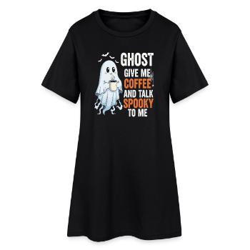 Gruseliger Geist mit Kaffeeillustration - Frauen T-Shirt-Kleid - Schwarz - Vorne