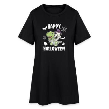 Dalmatien Joyeux Halloween T-rex Momie - Robe T-shirt Femme - noir - Devant
