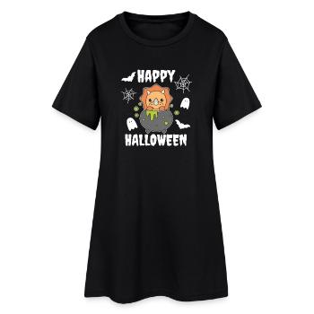Tricératops Joyeux Halloween Chaudron de sorcière Chauve-souris - Robe T-shirt Femme - noir - Devant