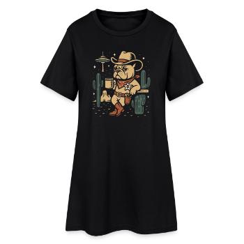 Cow-boy bouledogue occidental avec chapeau et cactus - Robe T-shirt Femme - noir - Devant