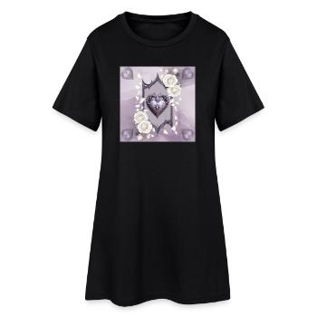 Coeur décoratif avec des roses blanches - Robe T-shirt Femme - noir - Devant